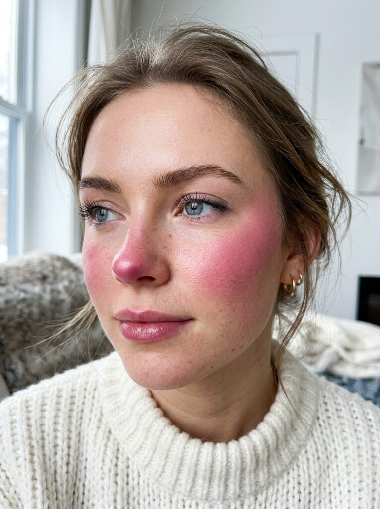 cold girl blush on cheeks and nose tip