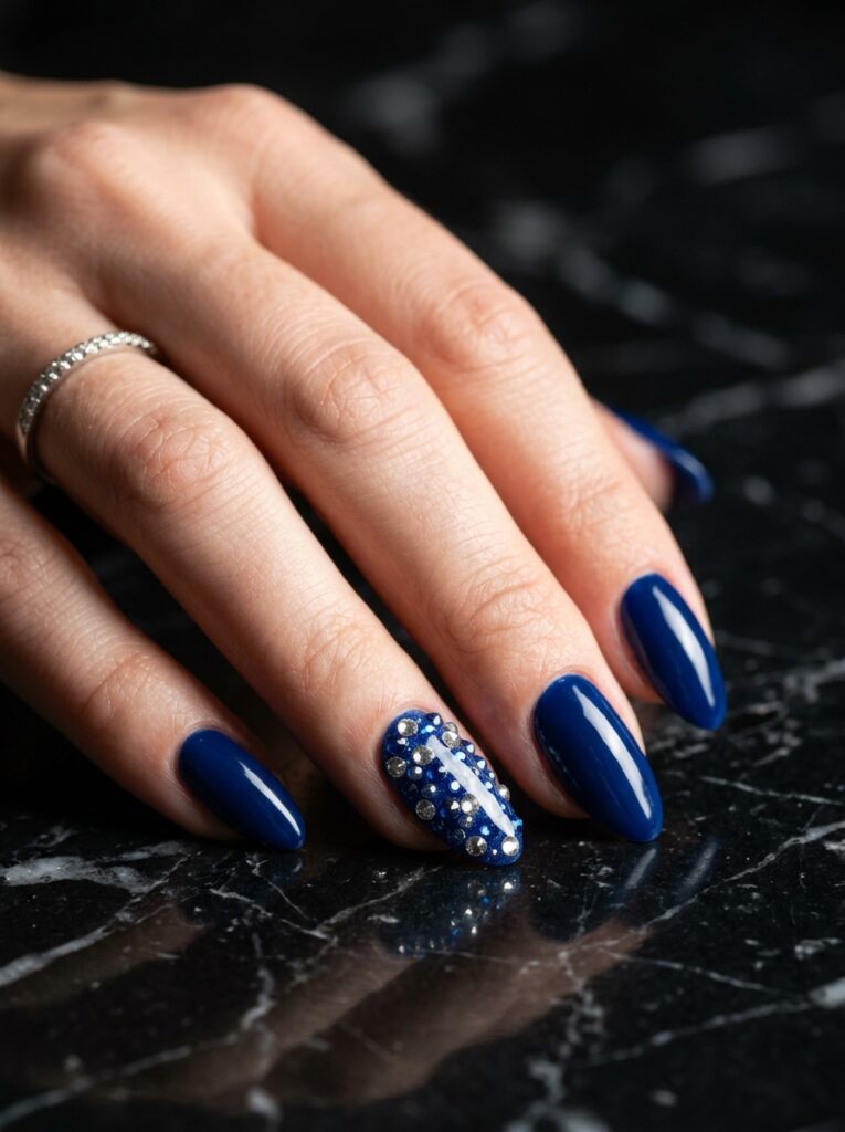 encapsulated gem accent nail with sapphire crystals