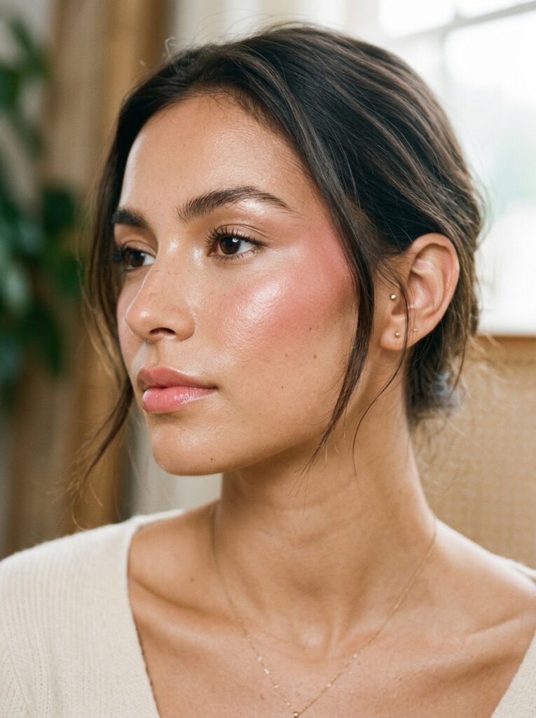 high cheekbone blush placement lifted look
