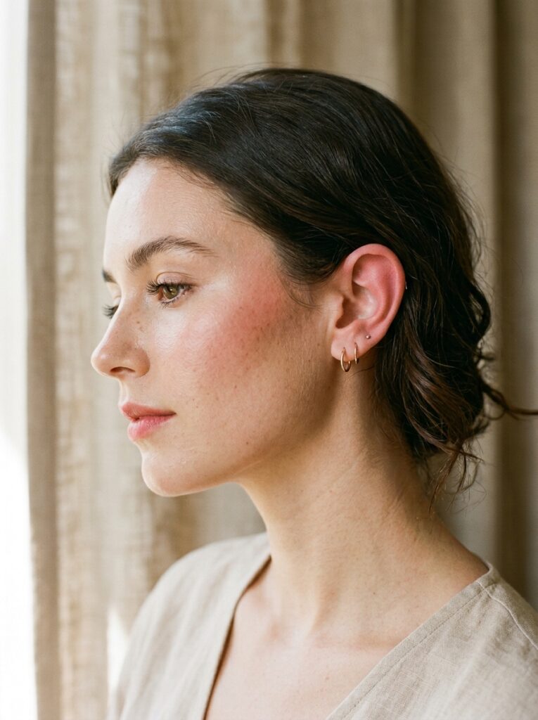 blush applied on tops of ears
