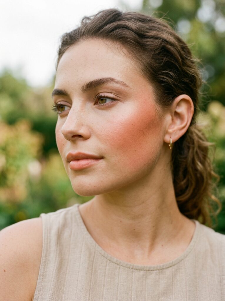 low and wide blush placement for heart shaped face