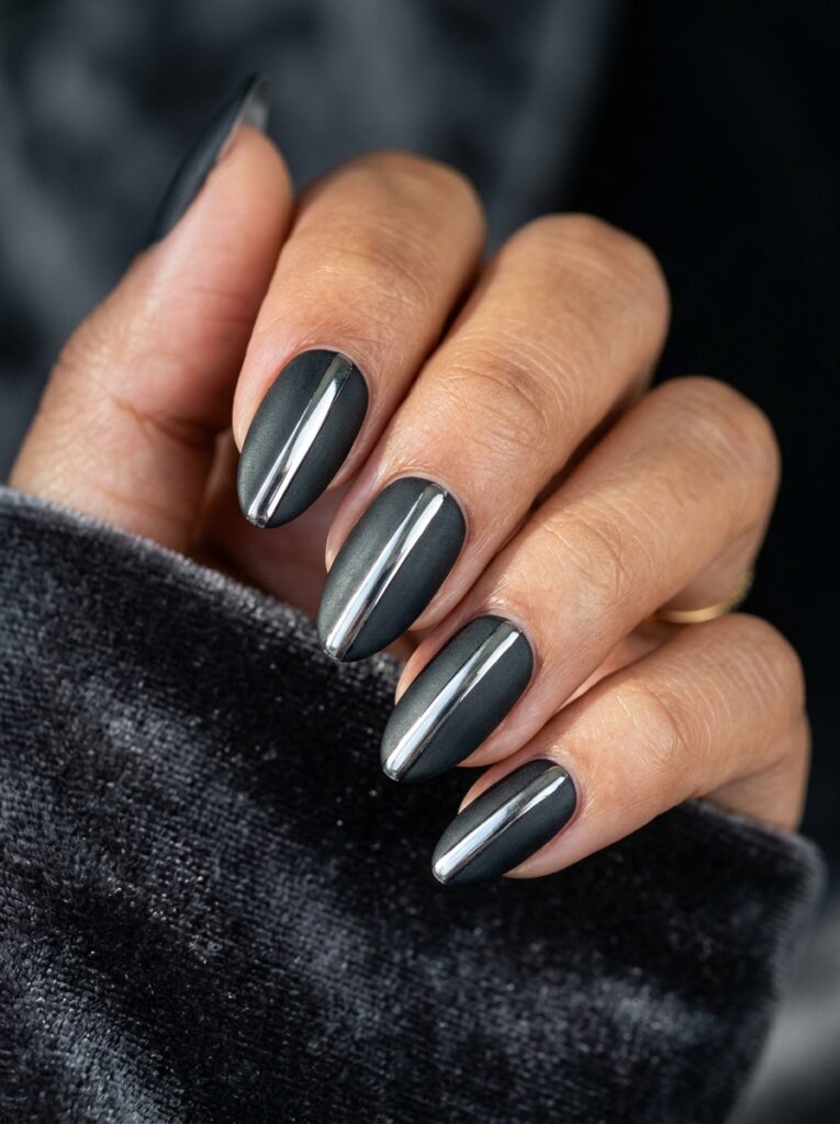 chrome stripe over matte nails