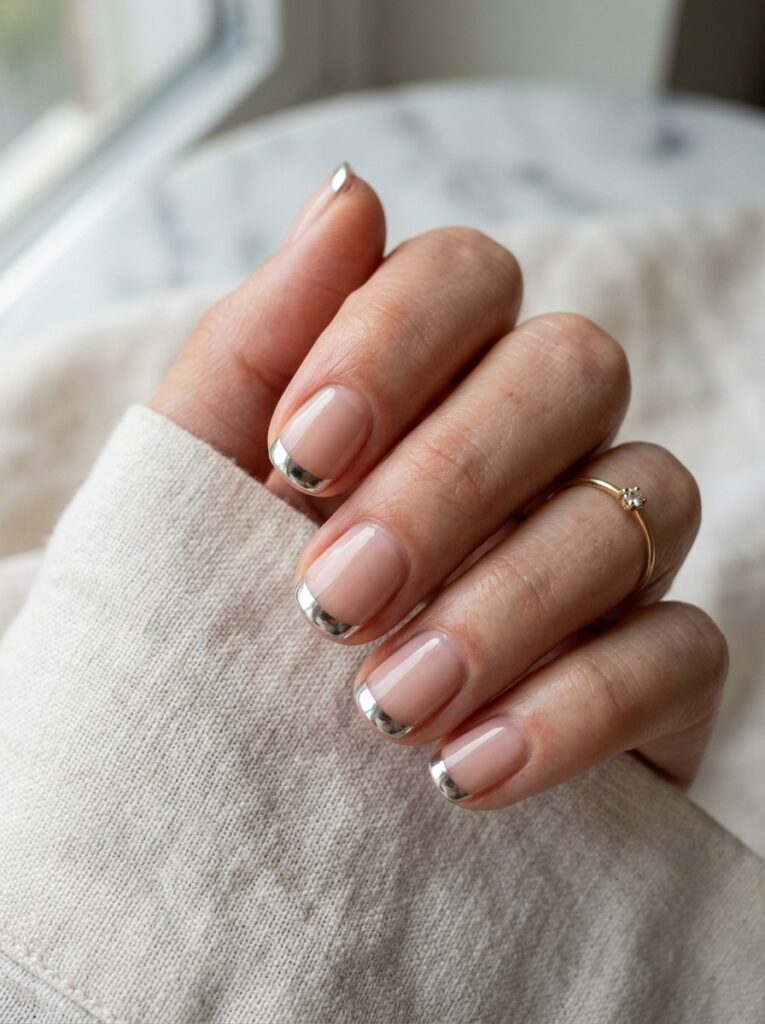 chrome tip nails minimal metallic
