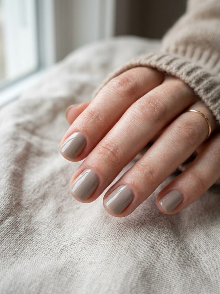 warm greige neutral short nails