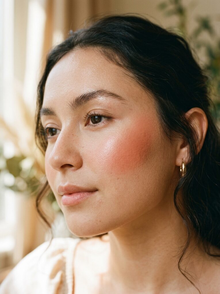 rounded cream blush placement for angular face