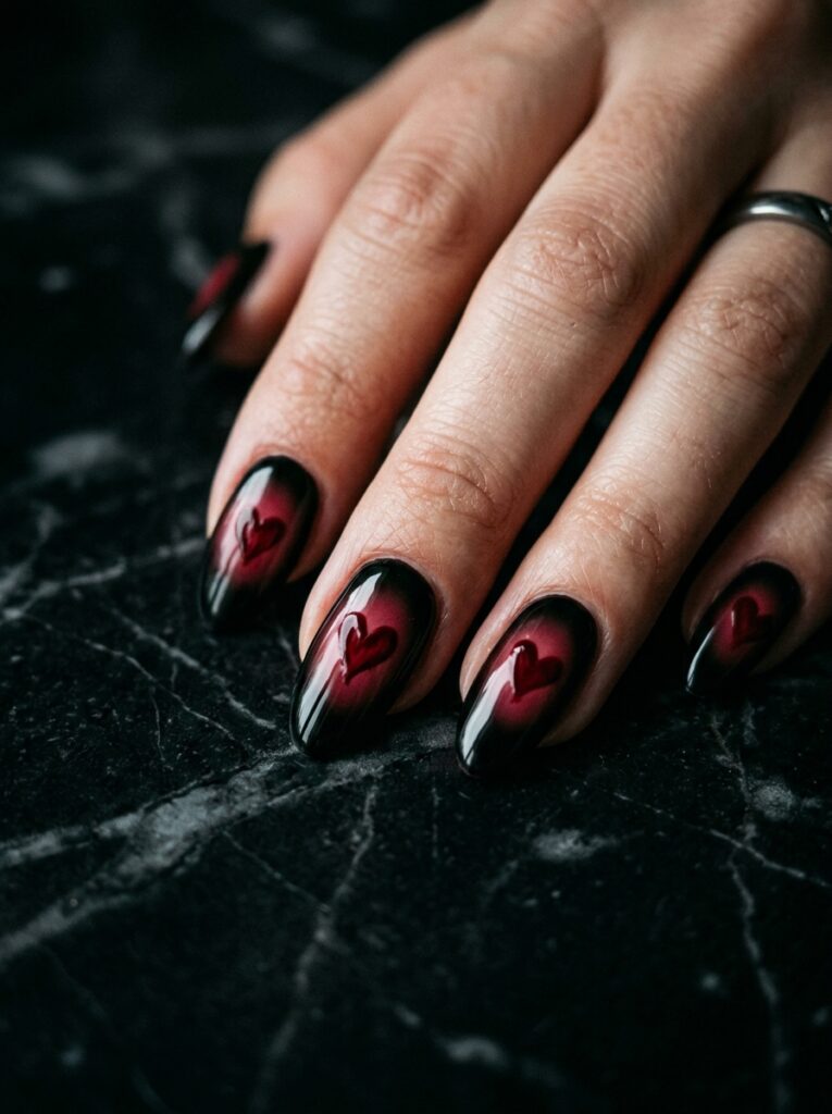 crimson aura nails with blurred center glow