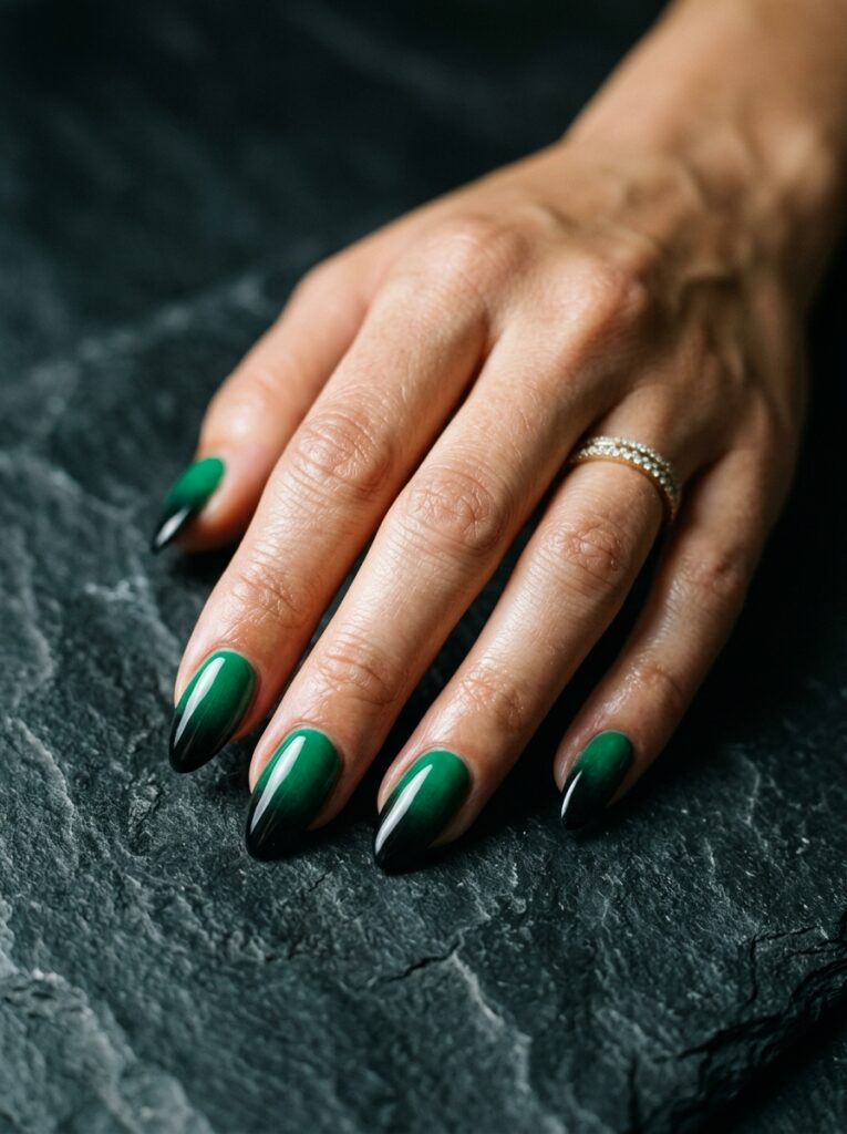 emerald ombre fading into black tips