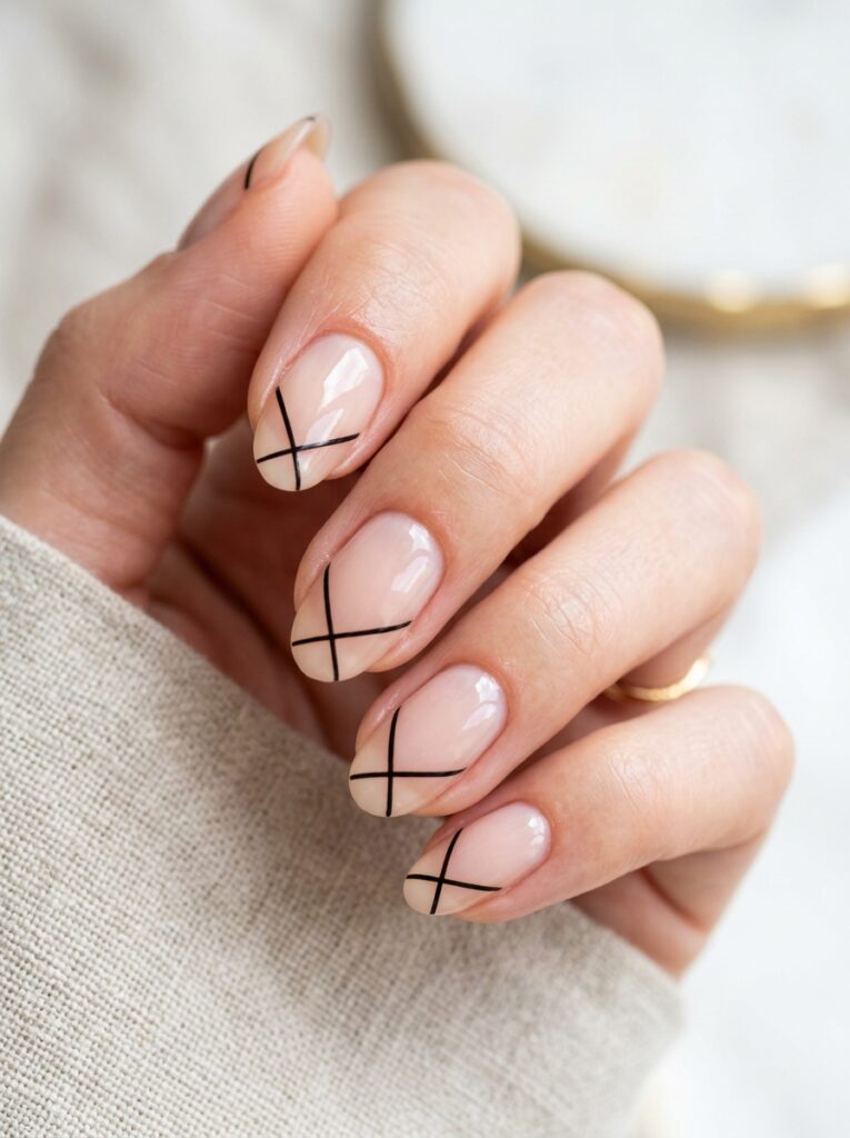 crossed diagonal stripes nail art