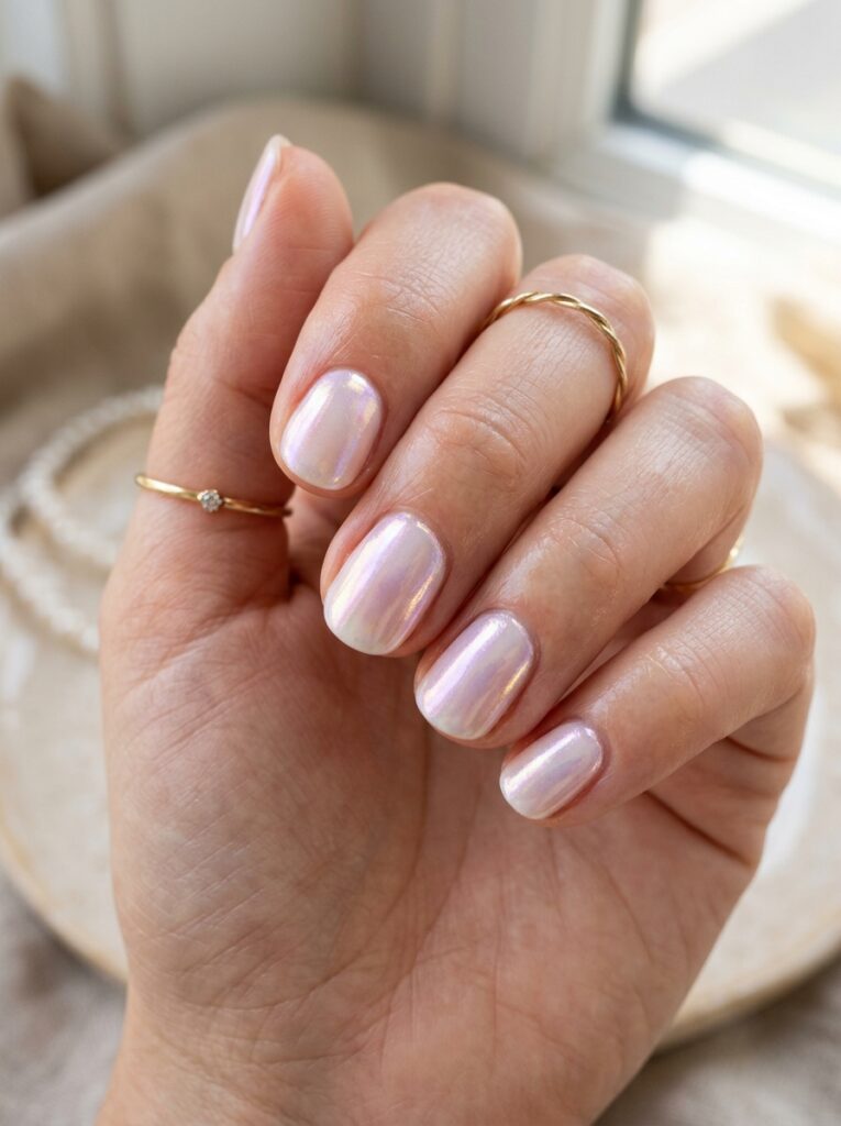 glazed pearl finish short nails