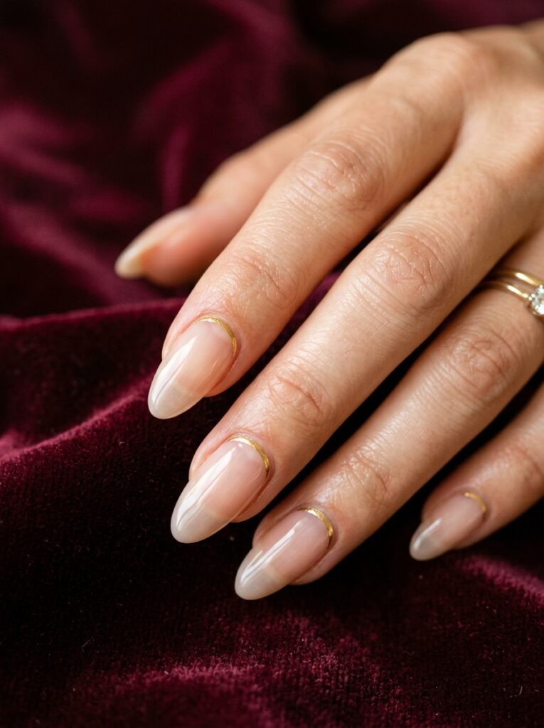 minimalist gold half moon cuticle nails