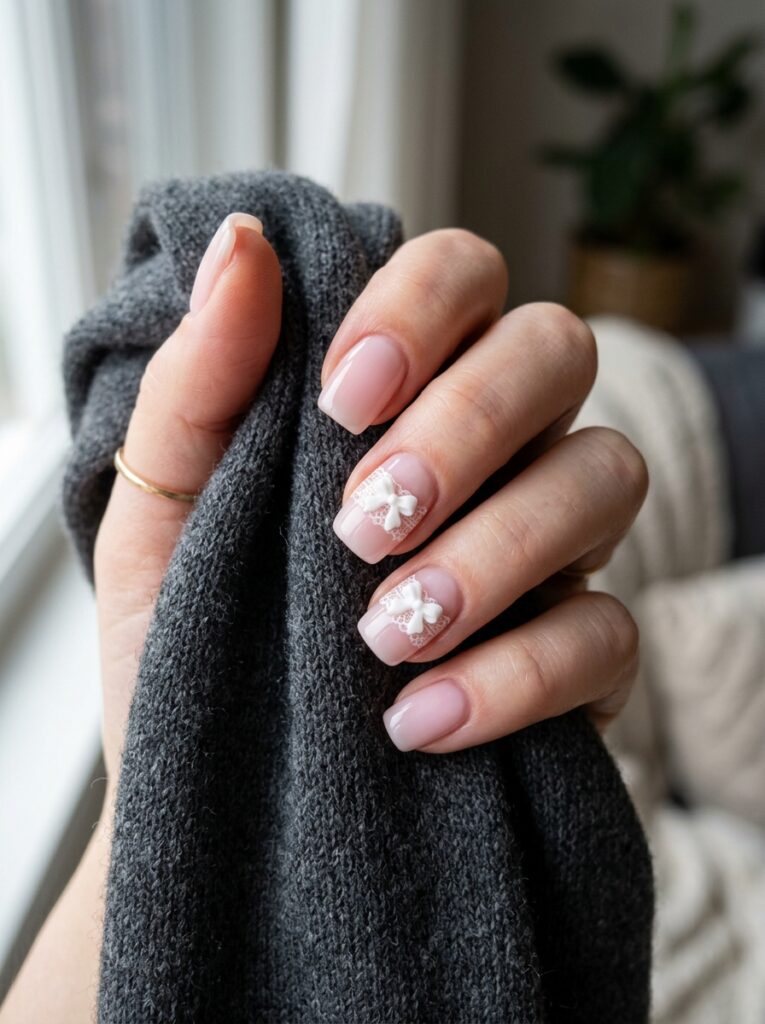 lace ribbon bow accent nails