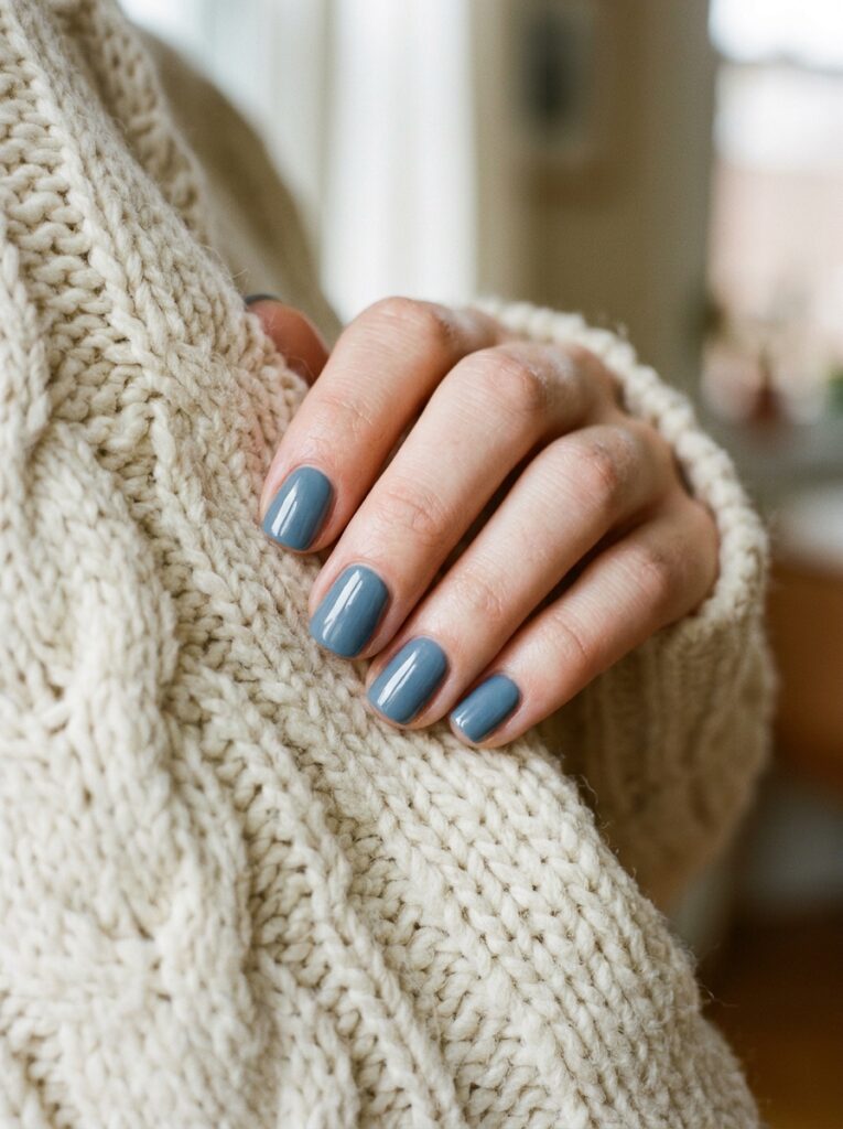 dusty blue short nails