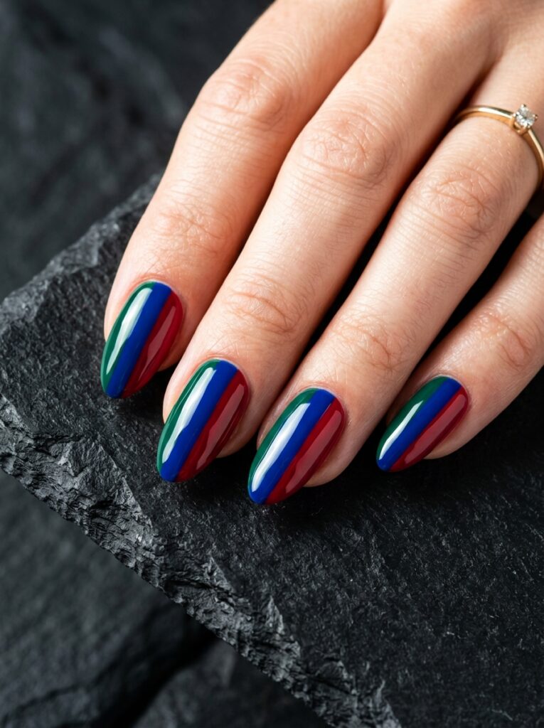 multi gemstone colour block nails