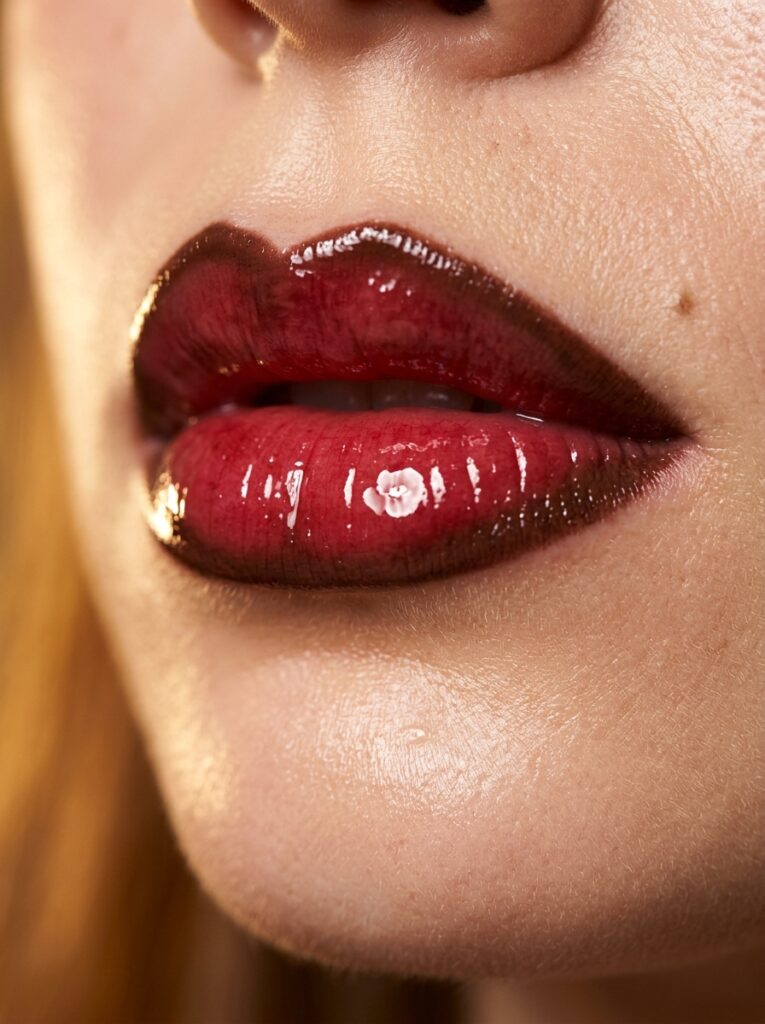 dark chocolate liner with cranberry gloss lip