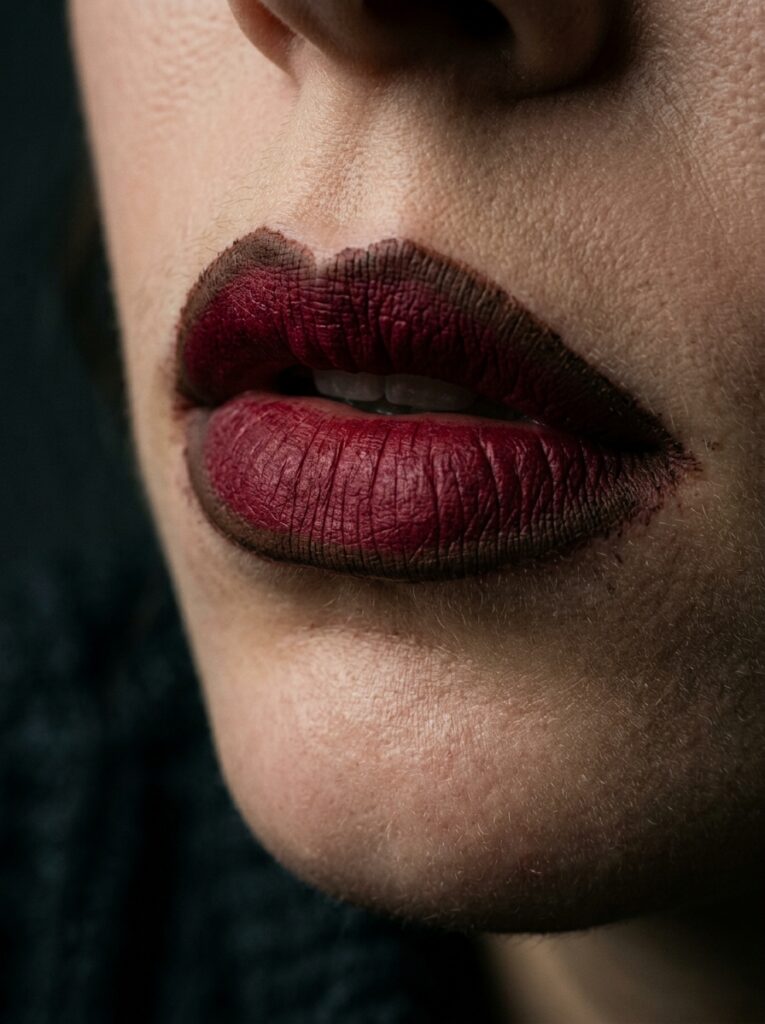 grunge brown liner with merlot stain lip