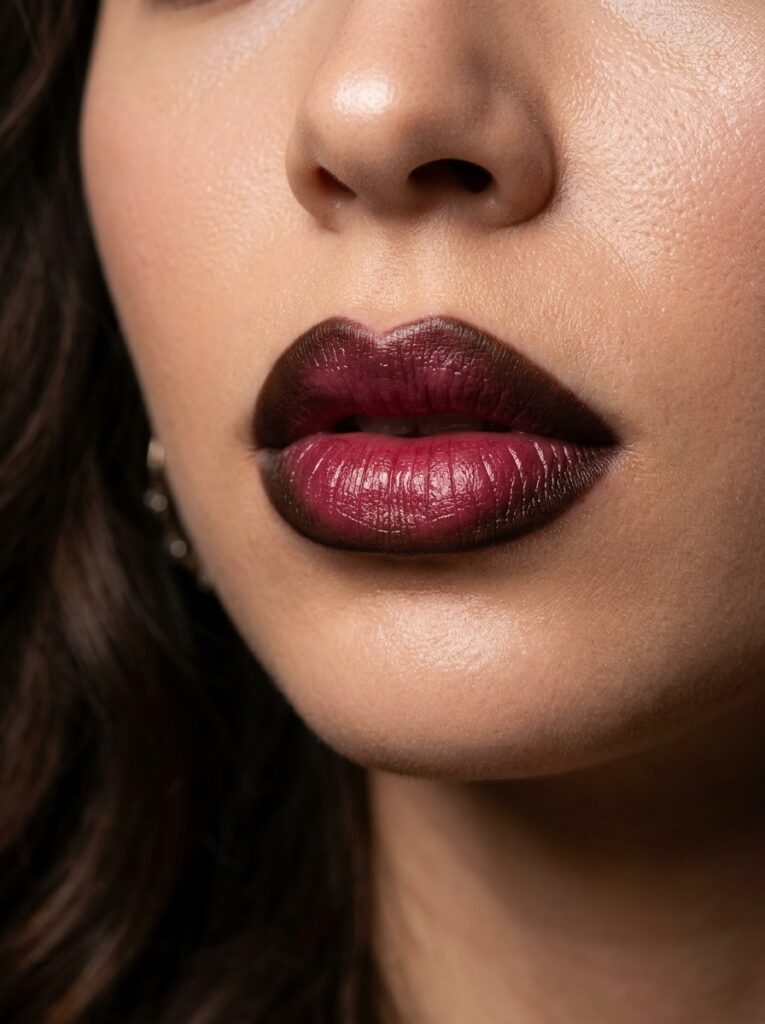 espresso and deep berry ombre lip
