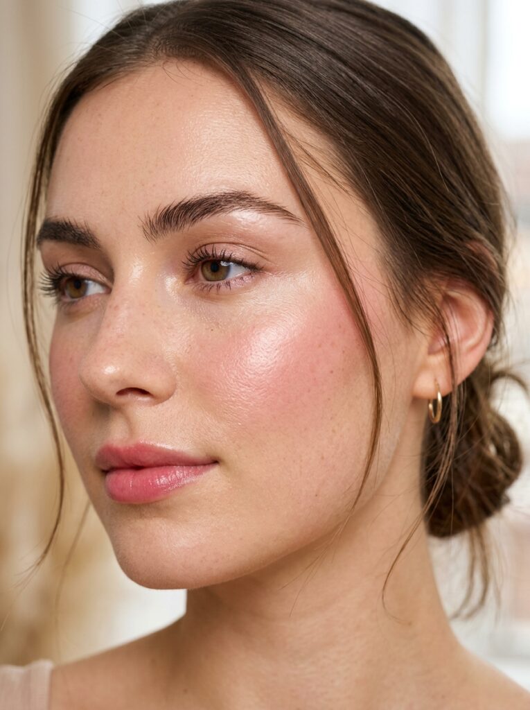 liquid blush applied under foundation