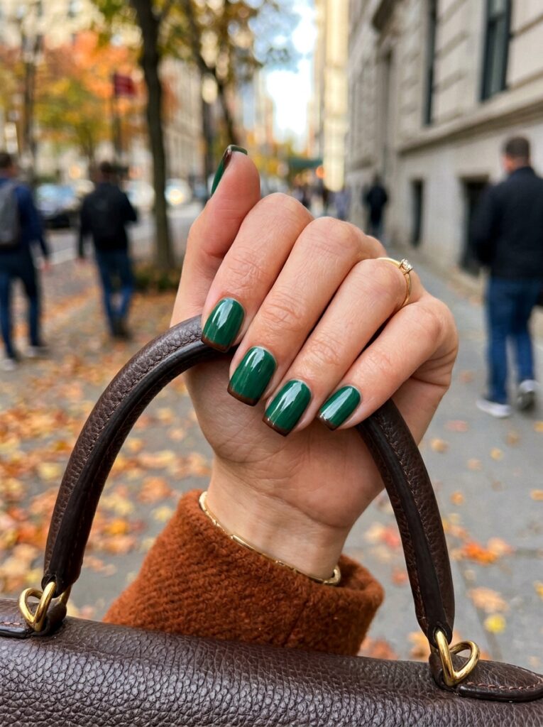emerald nails with chocolate brown tips
