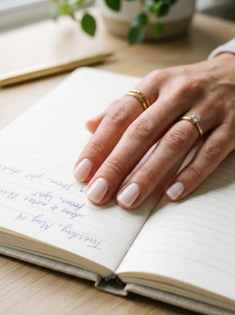 sheer milky white short nails for school