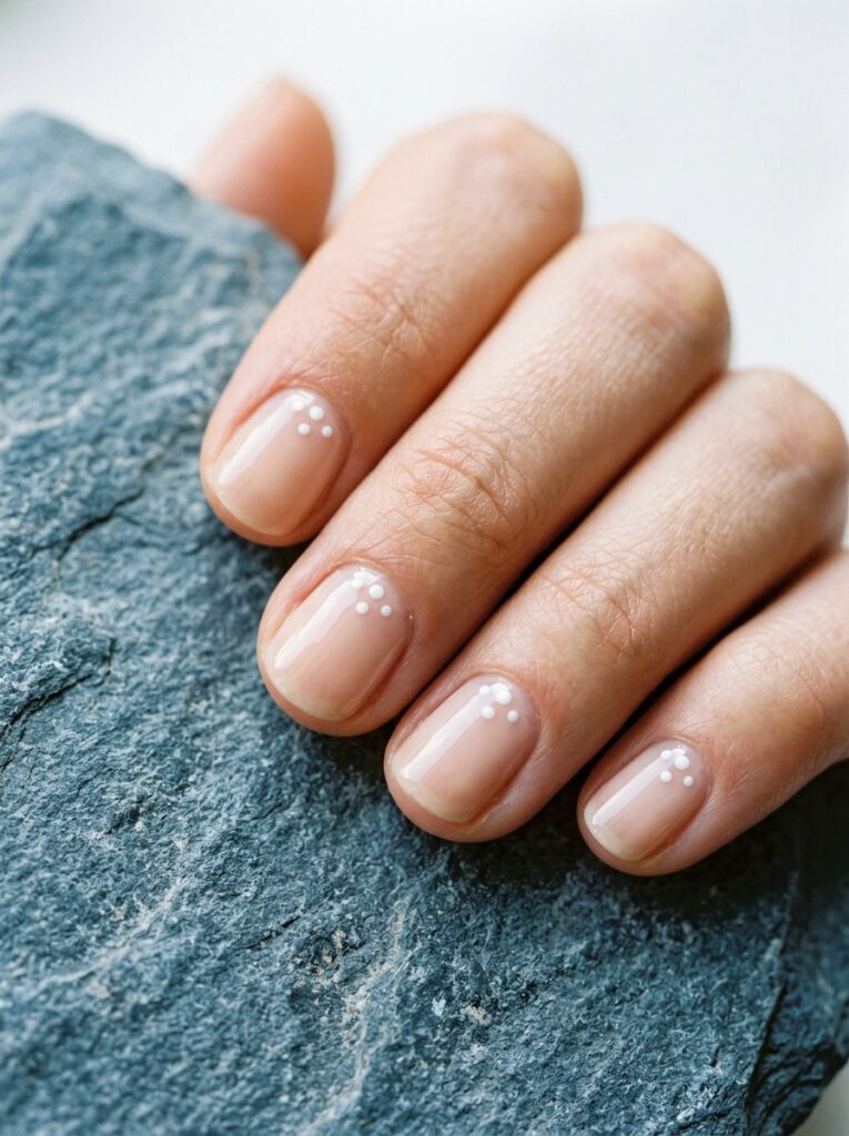 sheer gloss nails with micro dot cuticle accents