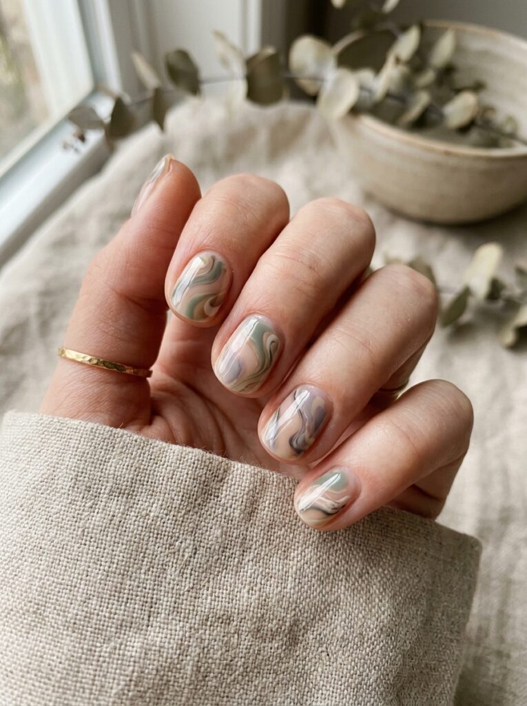 marble swirl nail art on sheer base