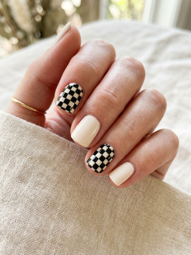 checkerboard accent nail art