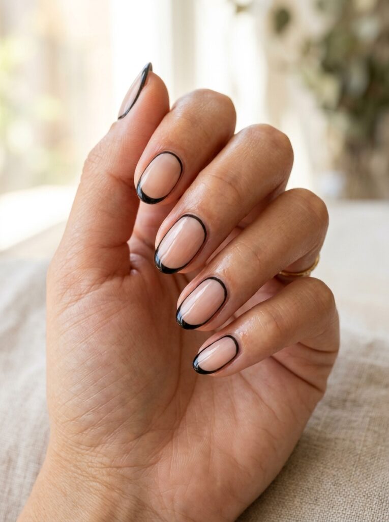 outline frame stripe nail design