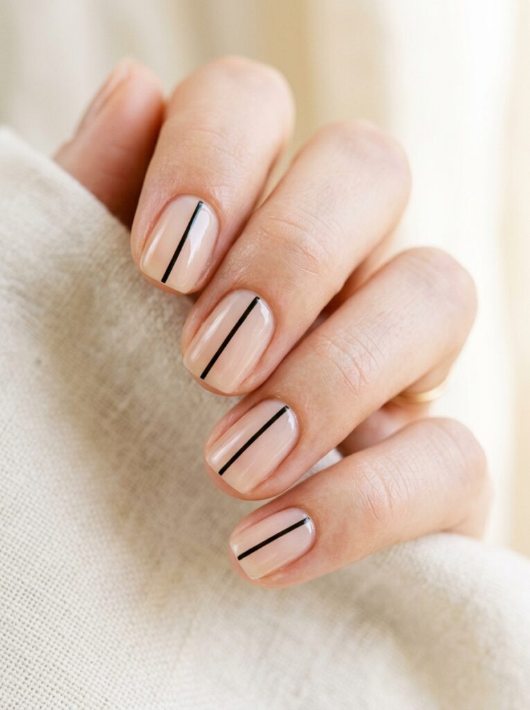 single center stripe nail design on short nails