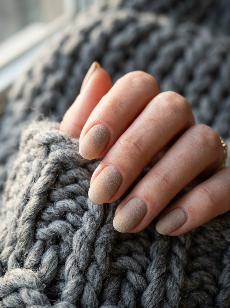 textured sand and oatmeal ombre nails with matte finish