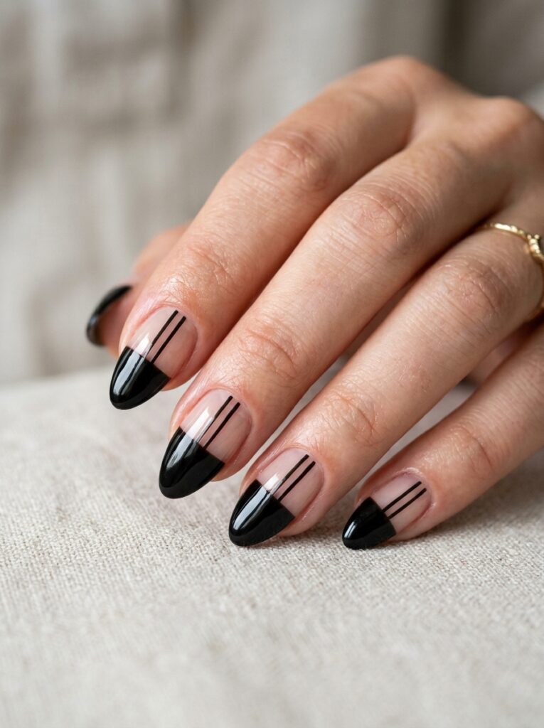 half solid half striped nail design