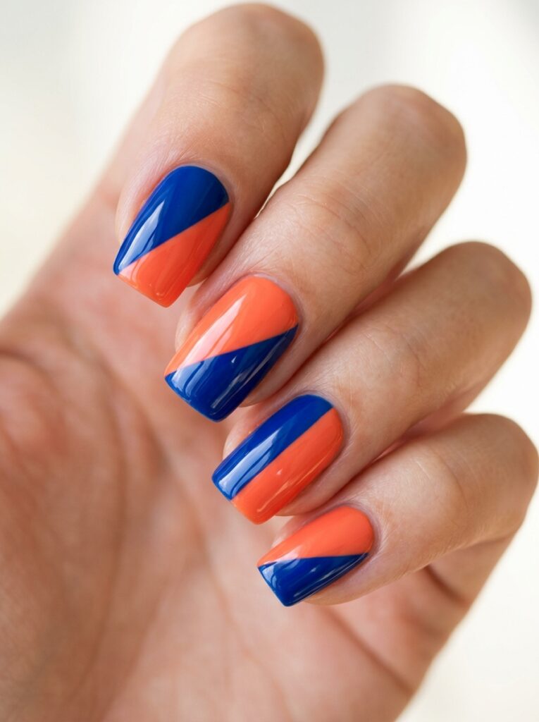 diagonal color split nail design