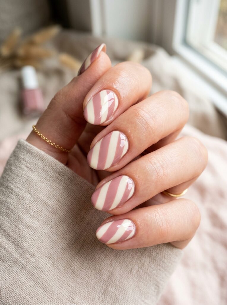 diagonal candy stripe nails