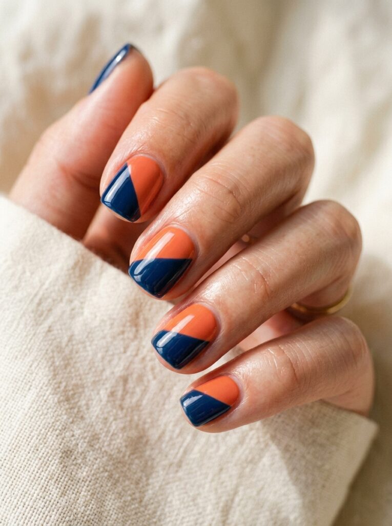 diagonal color block nail design