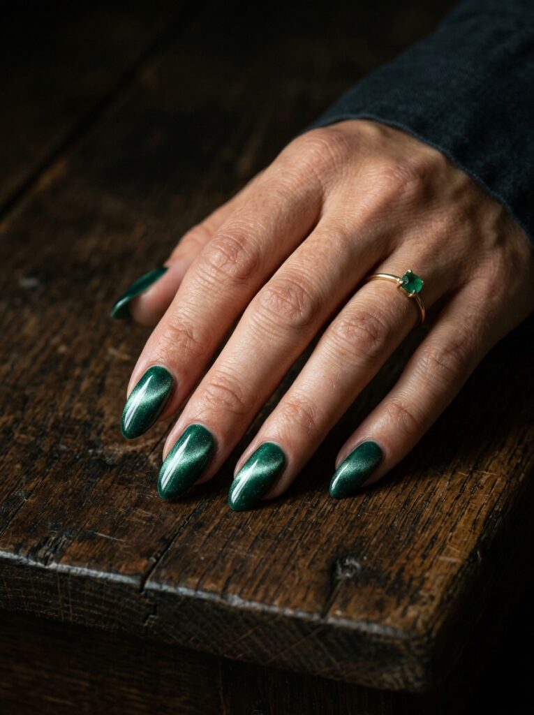 emerald velvet cat eye nails