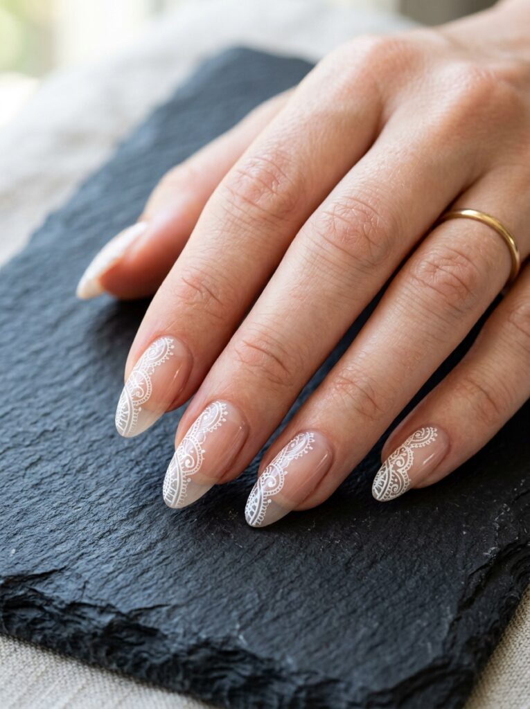 negative space side lace nail art