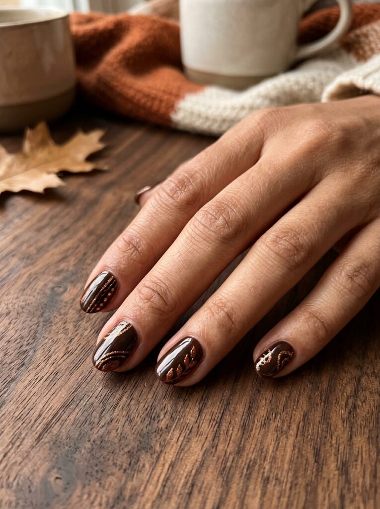 copper and espresso inlay nails