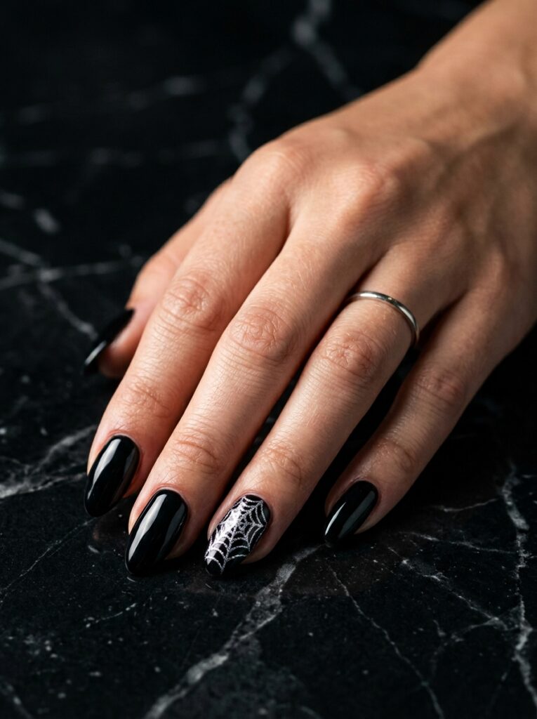 chrome silver cobweb nail design