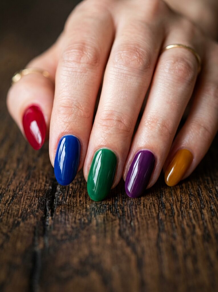 mismatched birthstone jewel tone nails