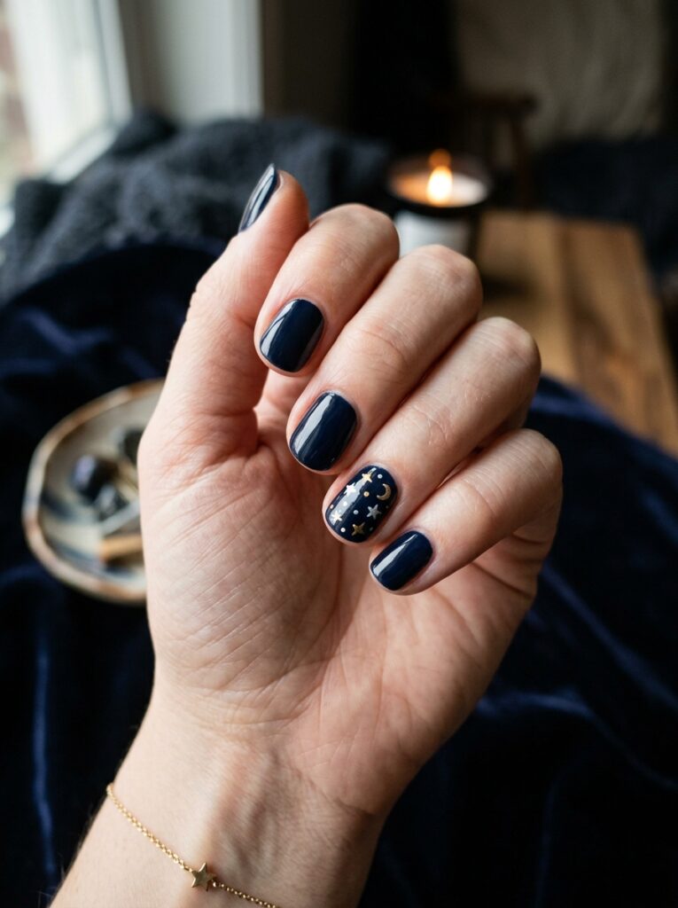 star accent nail design on dark base