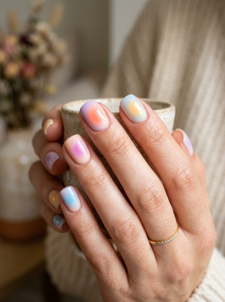 pastel aura nails blurred glow