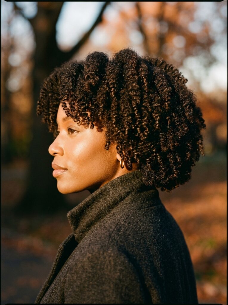 Rounded sculpted coily bob with defined natural 3C/4C curls.