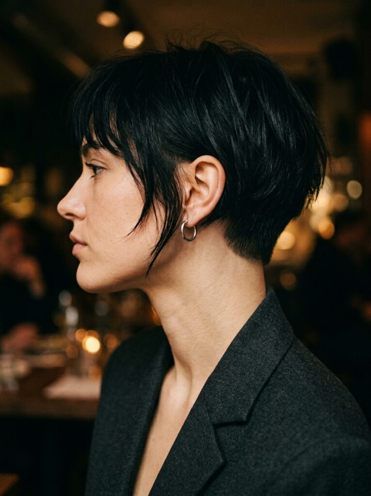 Raven-black '90s bixie-bob hybrid with stacked layers.