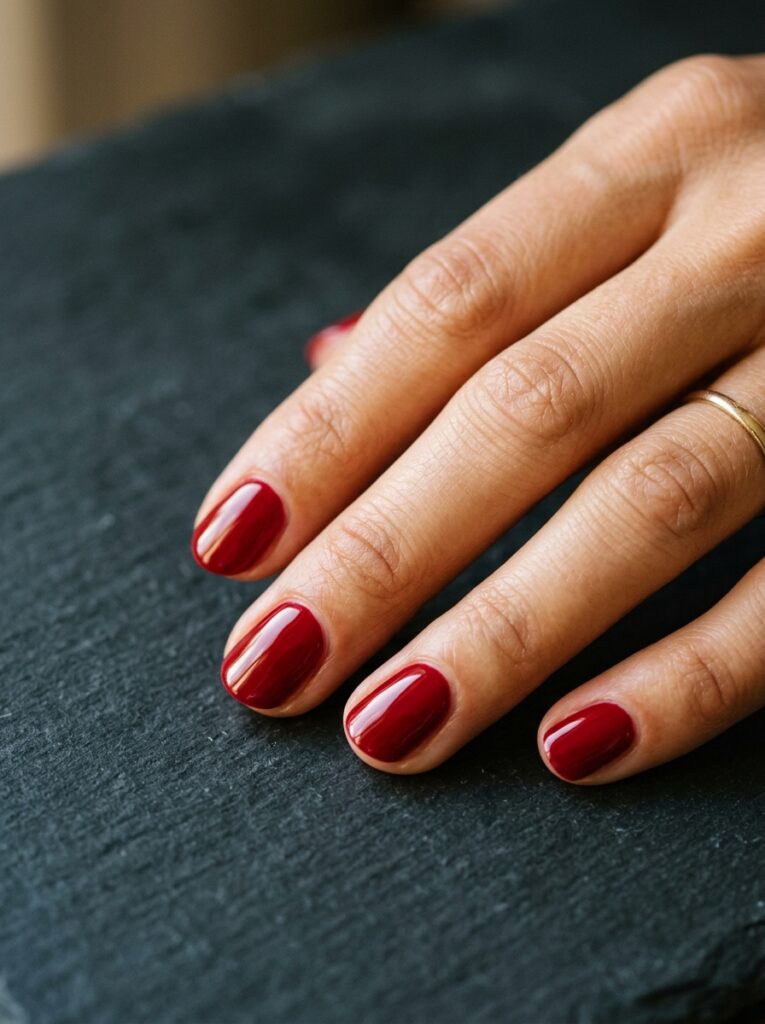 classic cherry red short nails