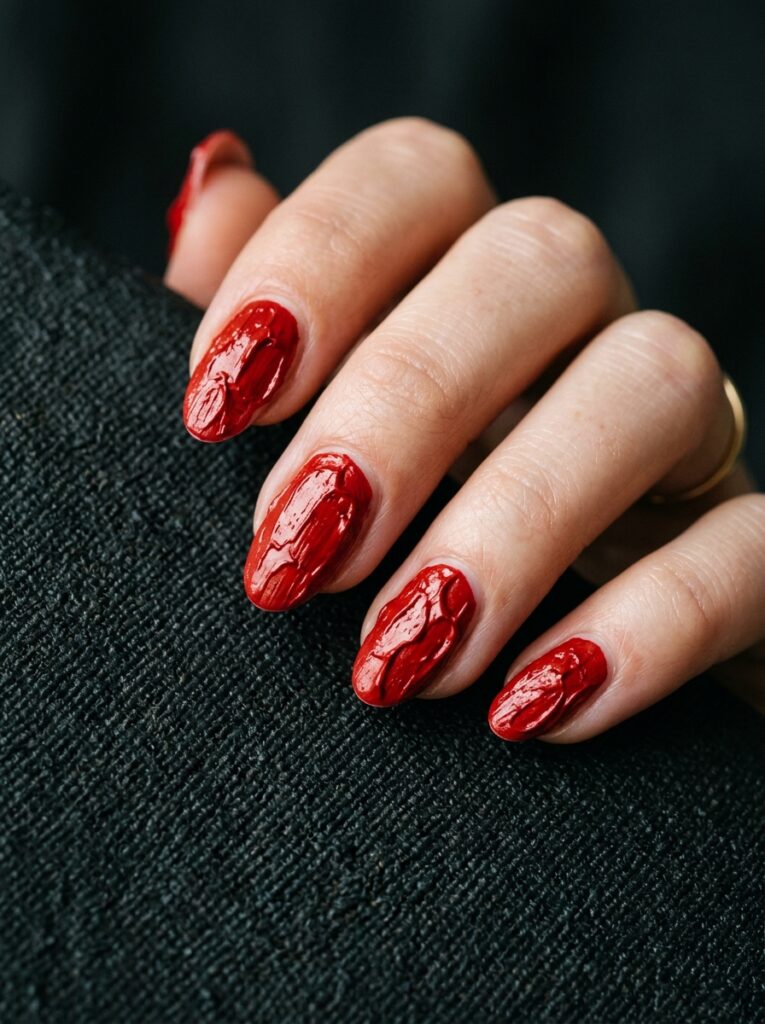 abstract red palette knife brushstroke nails