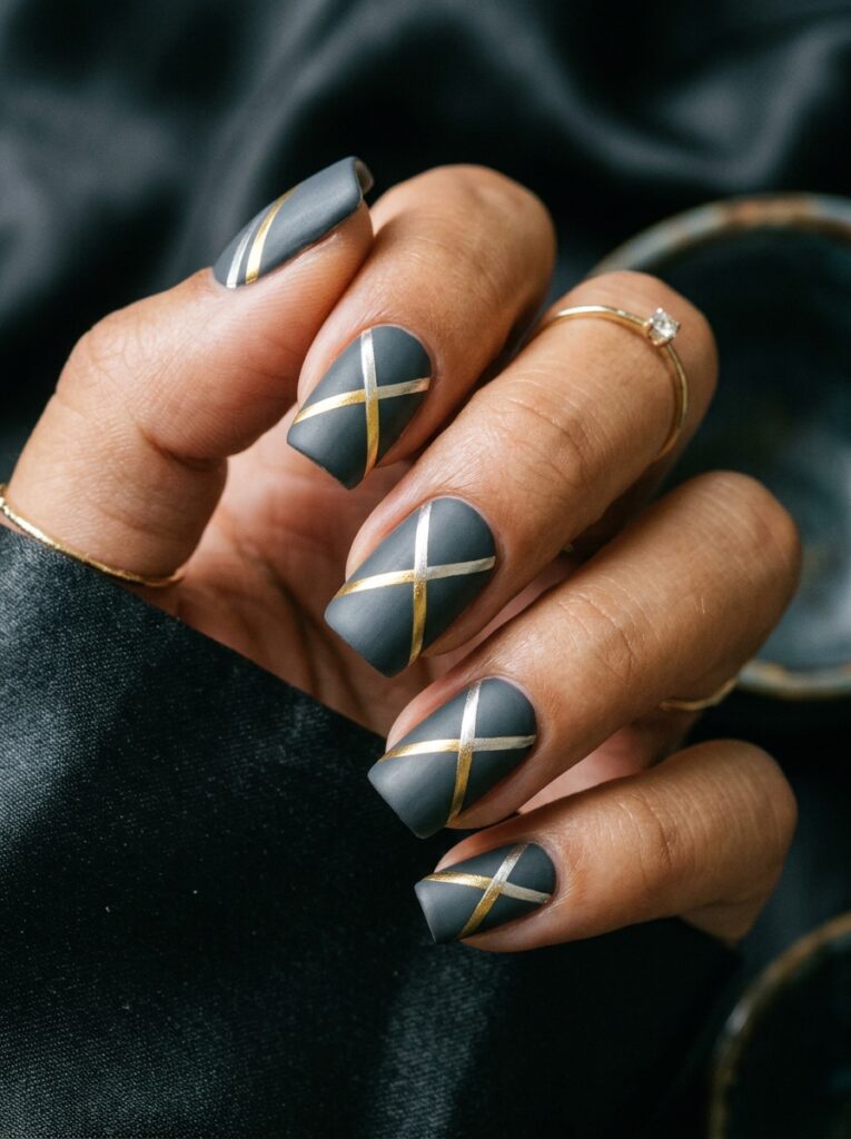 metallic chevron stripe nails