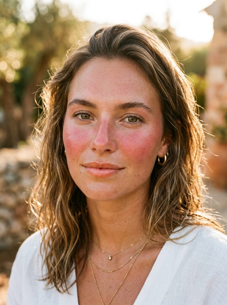 sunburn blush across cheeks and nose bridge
