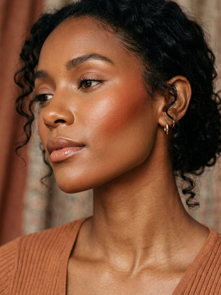 terracotta blush blended along jawline
