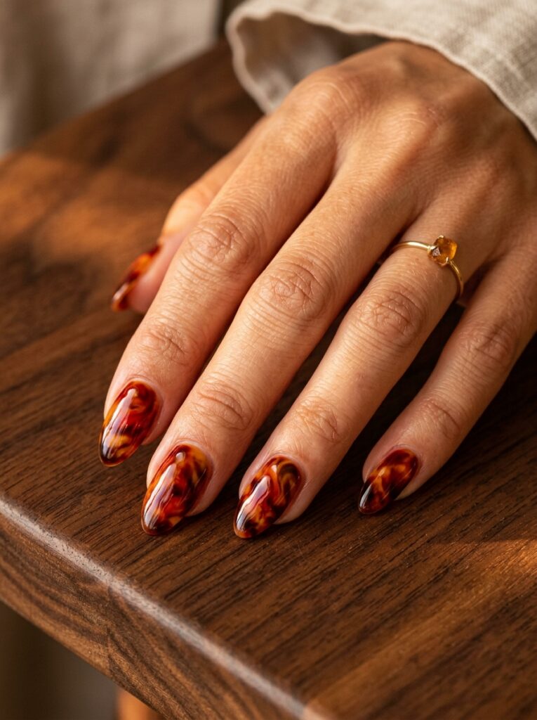 red tortoiseshell and amber resin nails