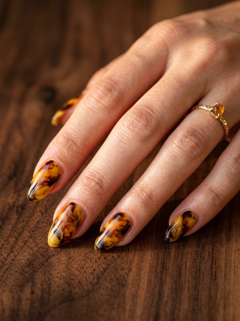 citrine amber tortoiseshell nails
