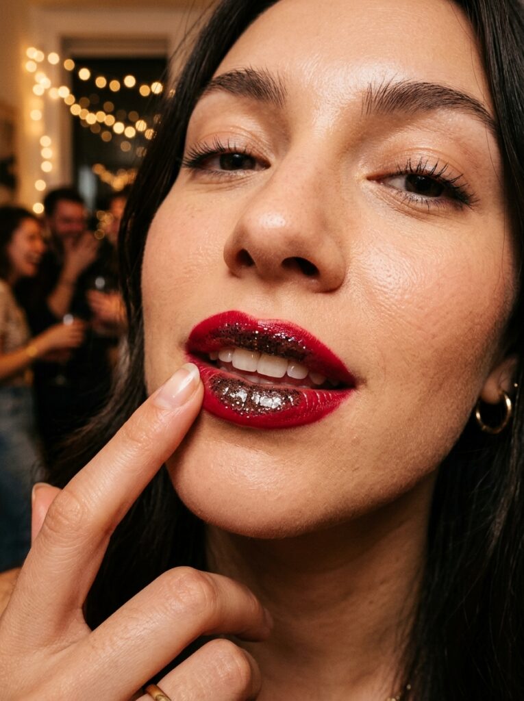 ruby liner with black shimmer gloss lip combo